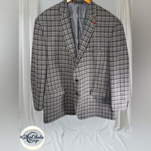 Suit Jacket TailoRED Gray Plaid Wool Cashmere Blazer XL Made in Canada